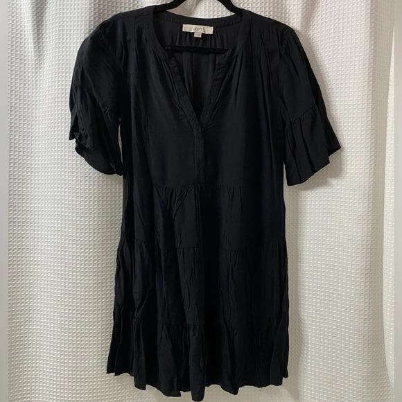 LOFT Tiered Split Neck Swing Dress - Picture 1 of 5